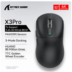 Attack Shark X3 PRO 4K Dongle included Wireless Tri-Mode Gaming Mouse (8K in Wired Mode) Black