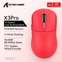 Attack Shark X3 PRO 4K Dongle included Wireless Tri-Mode Gaming Mouse (8K in Wired Mode) Red