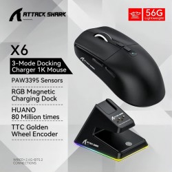 Attack Shark X6 PAW3395 Tri-Mode Wireless Gaming Mouse with DOCK (Black)